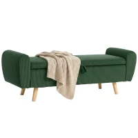 HOMCOM Storage Ottoman, 59" Corduroy End of Bed Storage Bench for King Size Bed with Wooden Legs and Rolled Arms, Dark Green(m-13)
