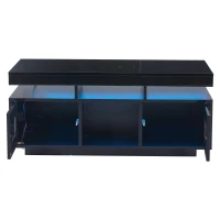 High Gloss Coffee Table with App-Controlled LED Light Strip, Functional Center Table with 2 Soft-Close Acrylic Cabinets, 39.5" L x 19.5" W x 17" H, Black(m-14)