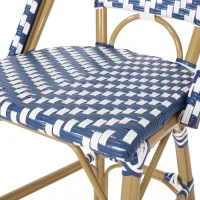 Set of 4 Outdoor Bar Stools with Rust‑Resistant Flat-Wicker construction, Rattan Bar Chairs with Aluminium Frame, 18'' L x 24.5'' W x 45'' H, White+Blue(m-6)