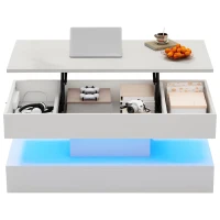 Modern Lift-Up Coffee Table with Bluetooth App-Controlled RGB Lights, Functional Center Table with Hidden Storage, 39.5" L x 19.5" W x 22" H, White(m-2)
