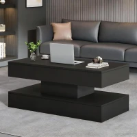 Modern Lift-Up Coffee Table with Bluetooth App-Controlled RGB Lights, Functional Center Table with Hidden Storage, 39.5" L x 19.5" W x 22" H, Black(m-1)