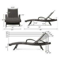 Set of 2 PE Rattan Chaise Lounge with Weather-Resistant Loungers, Adjustable Poolside Recliners with Folding Legs, 78.5'' L x 31'' W x 20.5'' H, Brown Multi(m-3)