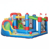 Outsunny 6-in-1 Inflatable Water Slide with Splash Pool, Slide, Climbing Wall, Water Cannon, Inflatable Bounce House for Kids with 2 Min. Inflation(m-1)
