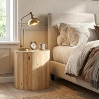 Round End Table with Natural Wood Grain Finish, Solid Wood Side Table for Living Room and Bedroom, 15.5'' L x 15.5'' W x 16'' H, Beige Brown(m-7)