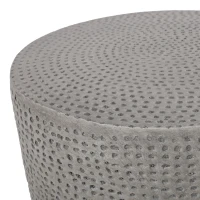 Outdoor Concrete Side Table with Subtly Fluted Cylindrical Base, Boho Fluted Cylindrical Accent with Soft Wave Edge, 14'' L x 14'' W x 17.5'' H, Natural(m-5)