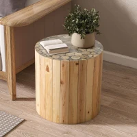 Round End Table with Natural Wood Grain Finish, Solid Wood Side Table for Living Room and Bedroom, 15.5'' L x 15.5'' W x 16'' H, Beige Brown(m-1)