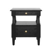 Wooden Nightstand with Drawers and Open Shelf, Natural-Textured Bedside Table with Non-Slip Feet, 19'' L x 15'' W x 22.5'' H, Black(m-14)