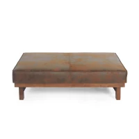 Large Square Ottoman Coffee Table with Upholstered Faux Leather, Versatile Multi‑Use Seating Table with Plush Cushion Top, 48'' L x 27'' W x 15.5'' H, Brown(m-2)