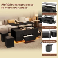 4-in-1 Coffee Table with Height-Adjustable Hydraulic Lift, Versatile Center Table with 2 Soft-Close Drawers, 39.5" L x 19.5" W x 23" H, Black(m-5)