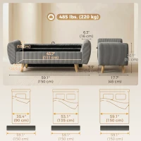 HOMCOM Storage Ottoman, 59" Corduroy End of Bed Storage Bench for King Size Bed with Wooden Legs and Rolled Arms, Dark Grey(m-3)