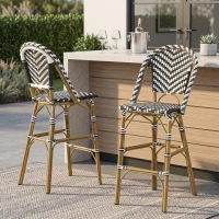 PE Rattan Bar Stools with Rust-Resistant Aluminum Frame, Set of 2 Bar Chairs with Durable Woven Wicker, 18'' L x 24.5'' W x 45.5'' H, White+Black(m-1)