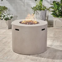 40,000 BTU Outdoor Patio Fire Table with Lightweight Concrete, Round MGO Fire Pit for Backyard Gatherings, 31'' L x 31'' W x 24.5'' H, Light Gray(m-1)