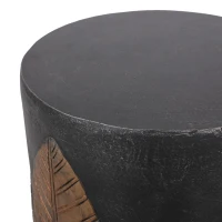 Outdoor Lightweight Concrete Side Table with Subtly Fluted Cylindrical Base, Modern Accent Table with Soft Wave Edge, 15'' L x 15'' W x 18.5'' H, Copper(m-5)