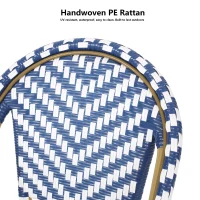 PE Rattan Counter Chairs with Rust‑Resistant Aluminium Frame, Set of 2 Outdoor Barstool with Bamboo‑Print Finish, 18'' L x 24.5'' W x 45.5'' H, White+Blue(m-7)
