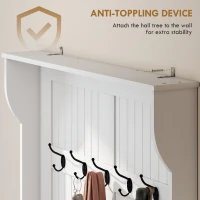 HOMCOM 3-In-1 Entryway Bench with Coat Rack, Hall Tree with Bench and Shoe Storage, 5 Hooks for Hallway Cream White(m-5)