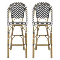 Outdoor Bar Stools Set with Lightweight Aluminium Frame, Woven Counter Chairs with Durable PE Rattan Weave, 18'' L x 24.5'' W x 45.5'' H, White+Black(m-12)