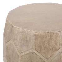 Outdoor Lightweight Concrete Side Table with Subtly Fluted Cylindrical Base, Cylindrical Accent Table with Soft Wave Edge, 14.5'' L x 14.5'' W x 19'' H, Natural(m-6)