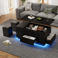 4-in-1 Coffee Table with Height-Adjustable Hydraulic Lift, Versatile Center Table with 2 Soft-Close Drawers, 39.5" L x 19.5" W x 23" H, Black(m-1)