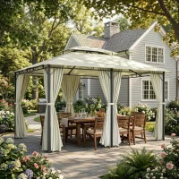 Outsunny 10' x 13' Patio Gazebo, Outdoor Gazebo Canopy Shelter with Curtains, Vented Roof, Steel Frame for Garden, Lawn, Backyard and Deck, Cream White(m-9)
