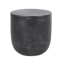 Outdoor Lightweight Concrete Side Table with Fluted Cylindrical Base, Modern Accent Table with Soft Wave Edge, 15.5'' L x 15.5'' W x 16'' H, Matte Black(m-2)