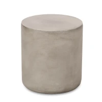 Outdoor Round Side Table with Lightweight Concrete, Patio Accent Table with Durable Smooth Finish, 15.5'' L x 15.5'' W x 16'' H, Light Grey(m-9)