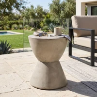 Outdoor Side Table with Highly Durable Structure, Lightweight Accent Table with Concrete Construction, 15'' L x 15'' W x 19'' H, Light Grey(m-4)