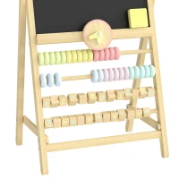 Qaba Wooden Kids Art Easel with Double-Sided Chalkboard, Clock, Abacus, Blackboard Eraser for Painting, for Ages 2+, Natural(m-9)