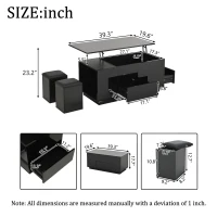4-in-1 Coffee Table with Height-Adjustable Hydraulic Lift, Versatile Center Table with 2 Soft-Close Drawers, 39.5" L x 19.5" W x 23" H, Black(m-3)