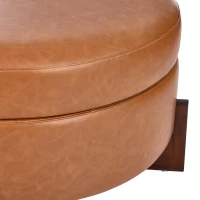 Round Storage Ottoman with Tufted Fabric Upholstery, Multi-Functional Coffee Table with Solid Wood Legs, 32'' L x 32'' W x 17.5'' H, Brown(m-7)