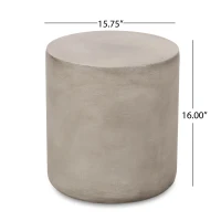Outdoor Round Side Table with Lightweight Concrete, Patio Accent Table with Durable Smooth Finish, 15.5'' L x 15.5'' W x 16'' H, Light Grey(m-3)