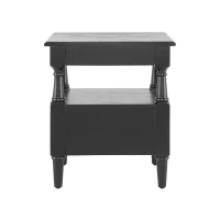 Wooden Nightstand with Drawers and Open Shelf, Natural-Textured Bedside Table with Non-Slip Feet, 19'' L x 15'' W x 22.5'' H, Black(m-15)