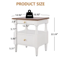 Set of 2 Modern Nightstand with Drawers and Open Shelves, Wooden Bedside Tables with Non‑Slip Rubber Feet, 19'' L x 15'' W x 22.5'' H, Milk White(m-4)