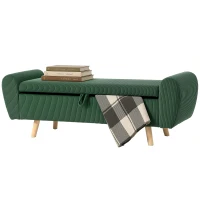 HOMCOM Storage Ottoman, 59" Corduroy End of Bed Storage Bench for King Size Bed with Wooden Legs and Rolled Arms, Dark Green(m-2)