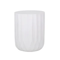 Outdoor Concrete Side Table with Subtly Fluted Cylindrical Base, Cylindrical Accent Table with Soft Wave Edge, 15'' L x 15'' W x 18'' H, Antique White(m-2)