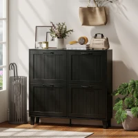 HOMCOM Shoe Cabinet with 4 Flip Drawers, Freestanding Narrow Shoe Storage Cabinet with Adjustable Shelves, Open Back, Black(m-8)