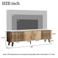 Modern Vintage TV Stand for 65-Inch TV with Perforated Side Doors, Spacious TV Cabinet with 8 Shelves, 39.5" L x 19.5" W x 17" H, Natural(m-3)