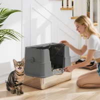 PawHut XL Stainless Steel Litter Box w/ 100° Flip Top, Scoop, Side Top Dual Entry, Odor Free, Easy Cleaning, Anti Leakage(m-1)