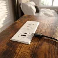 HOMCOM Nightstand with Charging Station 2 Drawers Bedside Table Set of 2 White and Oak(m-9)