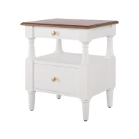 Set of 2 Modern Nightstand with Drawers and Open Shelves, Wooden Bedside Tables with Non‑Slip Rubber Feet, 19'' L x 15'' W x 22.5'' H, Milk White(m-2)