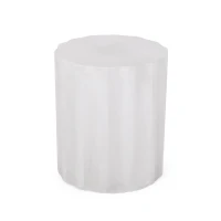 Outdoor Concrete Side Table with Subtly Fluted Cylindrical Base, Cylindrical Accent Table with Soft Wave Edge, 15.5'' L x 15.5'' W x 18'' H, Antique White(m-2)