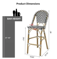 PE Rattan Bar Stools with Rust-Resistant Aluminum Frame, Set of 2 Bar Chairs with Durable Woven Wicker, 18'' L x 24.5'' W x 45.5'' H, White+Black(m-3)