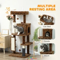 PawHut 52 Inch Cat Tree with Scratching Posts, Cat Bed, Condo, Jumping Platforms, Toy Balls, Anti-tip Kit(m-4)