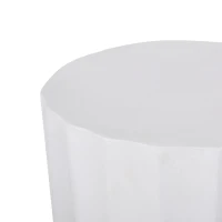 Outdoor Concrete Side Table with Subtly Fluted Cylindrical Base, Cylindrical Accent Table with Soft Wave Edge, 15'' L x 15'' W x 18'' H, Antique White(m-5)