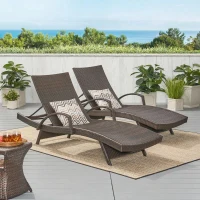 Set of 2 PE Rattan Chaise Lounge with Weather-Resistant Loungers, Adjustable Poolside Recliners with Folding Legs, 78.5'' L x 31'' W x 20.5'' H, Brown Multi(m-1)