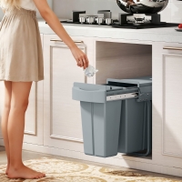 HOMCOM Pull Out Garbage Bin for Kitchen, 7.9 Gallon (30 L) Under Sink Garbage Can, 2 Removable Compartments, Grey
