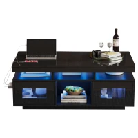 High Gloss Coffee Table with App-Controlled LED Light Strip, Functional Center Table with 2 Soft-Close Acrylic Cabinets, 39.5" L x 19.5" W x 17" H, Black(m-2)