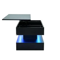 Modern Lift-Up Coffee Table with Bluetooth App-Controlled RGB Lights, Functional Center Table with Hidden Storage, 39.5" L x 19.5" W x 22" H, Black(m-11)