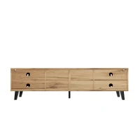 Modern Vintage TV Stand for 65-Inch TV with Perforated Side Doors, Spacious TV Cabinet with 8 Shelves, 39.5" L x 19.5" W x 17" H, Natural(m-7)