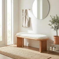 Solid Wood End-of-Bed Bench with High-Resilience Foam, Space-Saving Hallway Seating with Solid Wood Frame, 47'' L x 17.5'' W x 17'' H, Natural Wood(m-6)