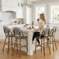 Outdoor Bar Stools Set with Lightweight Aluminium Frame, Woven Counter Chairs with Durable PE Rattan Weave, 18'' L x 24.5'' W x 45.5'' H, White+Black(m-4)